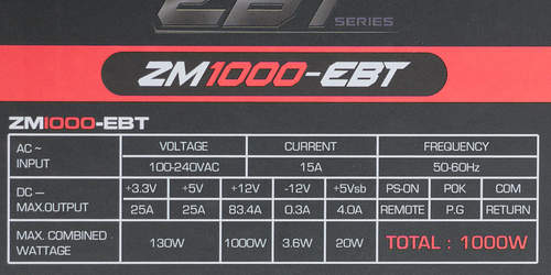 Характеристики блока питания Zalman ZM1000-EBT