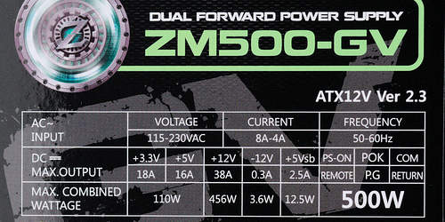 Характеристики блока питания Zalman ZM500-GV