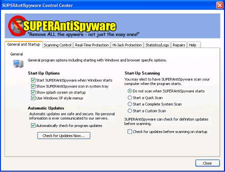 Скриншот главного окна SUPERAntiSpyware