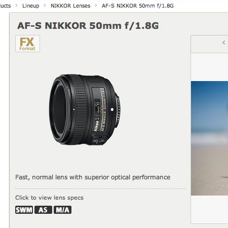 объектив AF-S Nikkor 50mm f/1.8G