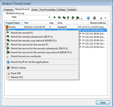 Пример настройки правил в Windows 7 & Vista Firewall Control 