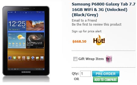 Начат прием заказов на планшет Samsung Galaxy Tab 7.7 с экраном Super AMOLED 