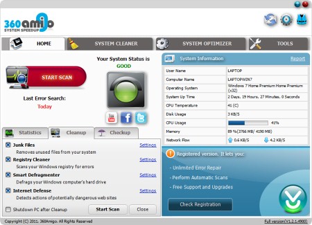 Скриншот программы 360Amigo System Speedup
