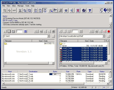 Скриншот главного окна Core FTP