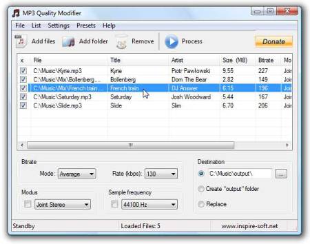 Интерфейс MP3 Quality Modifier
