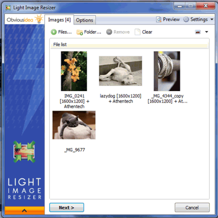 Скриншот окна Light Image Resizer