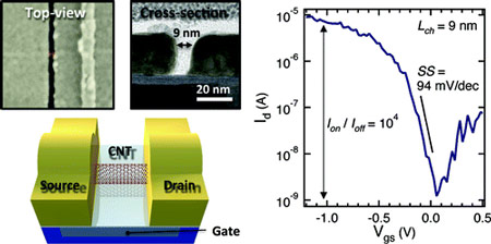 Ученые IBM создали транзистор из нанотрубки размером 9 нм