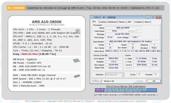 APU AMD A10 5800K удалось разогнать до 7,86 ГГц