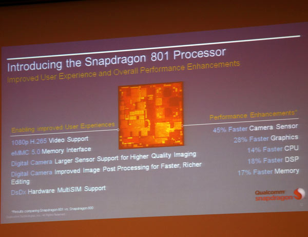 В состав Qualcomm Snapdragon 801 входит четырехъядерный процессор Krait 400