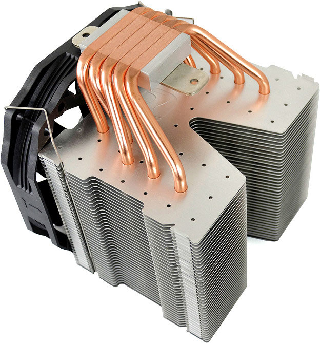 Конструкция процессорного охладителя SilentiumPC Fortis 3 HE1425 включает пять тепловых трубок