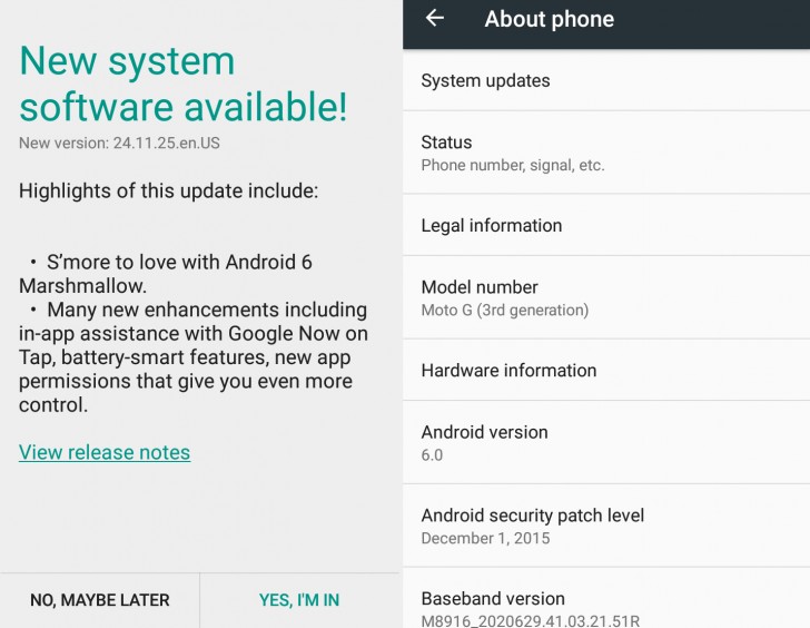 Смартфоны Motorola Moto G третьего поколения получают Android 6.0 Marshmallow