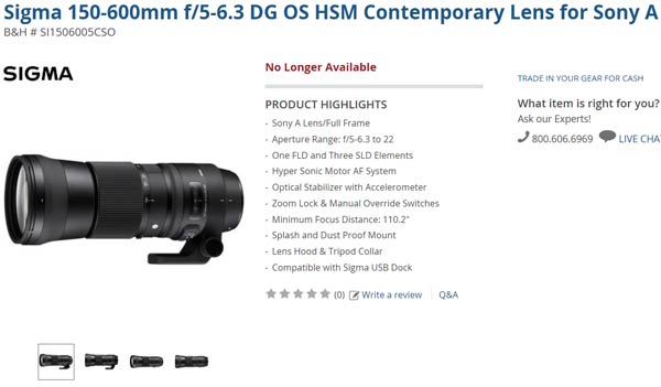 Объектив Sigma 150-600mm F/5-6.3 DG OS HSM Sports в США стоит почти $2000