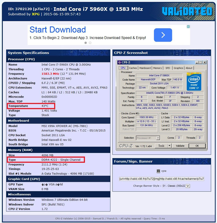 Модуль был установлен в слот системной платы MSI X99A XPower AC