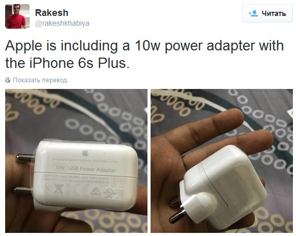 Смартфон Apple iPhone 6s plus с зарядными устройством мощностью 10 Вт замечен в Индии
