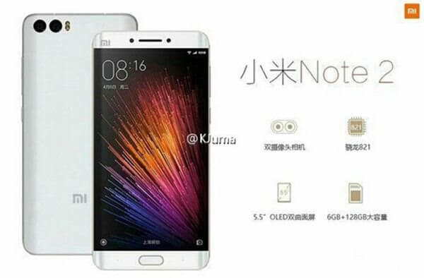 Инсайдер опубликовал изображения и характеристики смартфона Xiaomi Mi Note 2