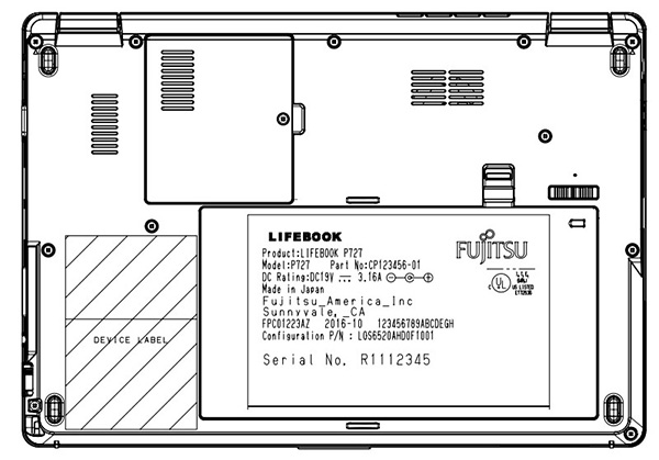 Fujitsu Lifebook P727, схематичное изображение