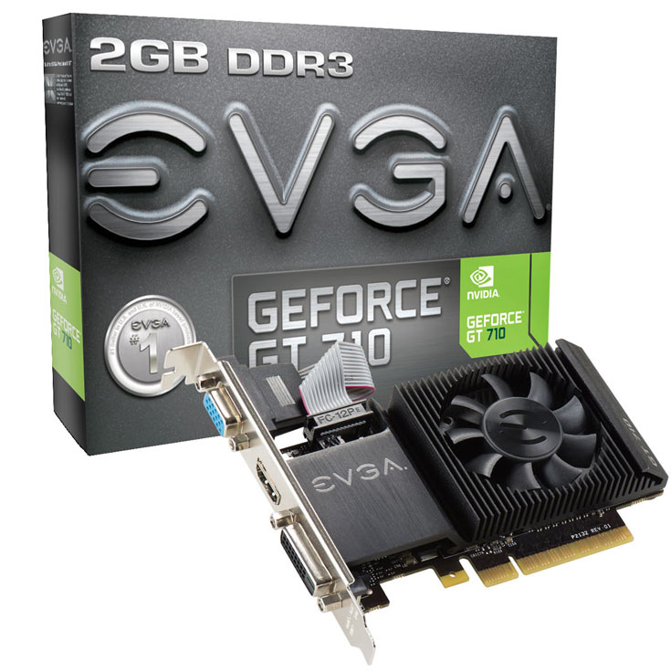 3D-карты EVGA GeForce GT 710 имеют по 1 или 2 ГБ памяти