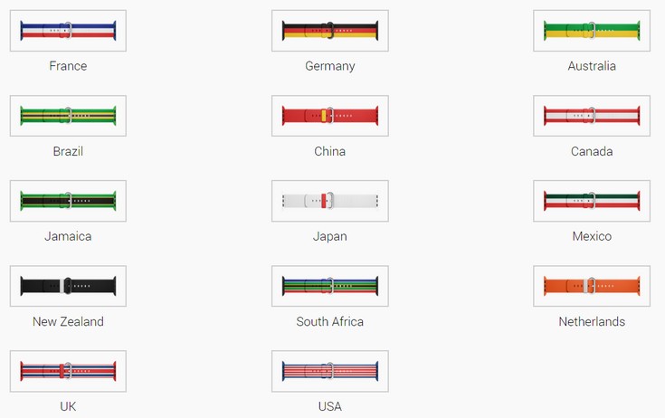 Apple выбрала 14 стран для изображения их флагов на ремешках для часов Watch