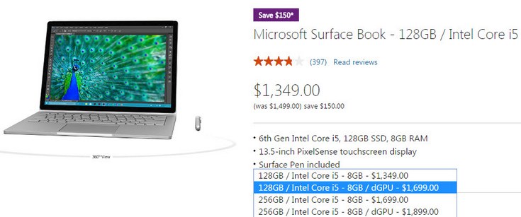 «Бюджетная» модификация ноутбука Surface Book с дискретным GPU появилась в магазине Microsoft Store