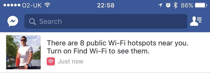 Facebook уведомит о бесплатном Wi-Fi недалеко от пользователя