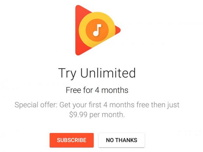 Google предлагает американцам четыре месяца бесплатного сервиса Play Music