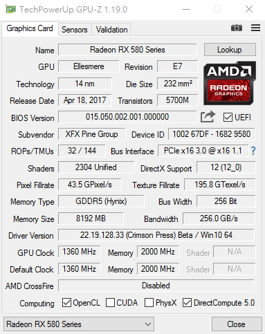 Появились данные о производительности 3D-карты AMD Radeon RX 580, включая результаты разгона