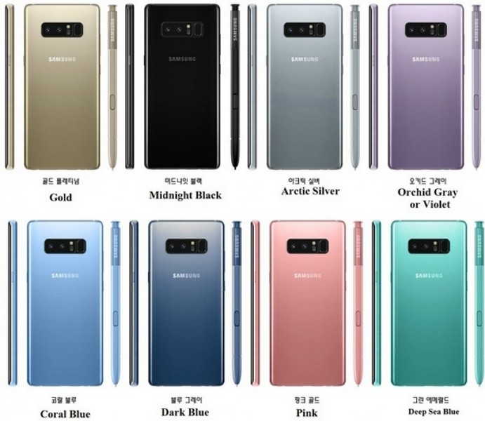 Samsung Galaxy Note8 получит много вариантов цветового оформления