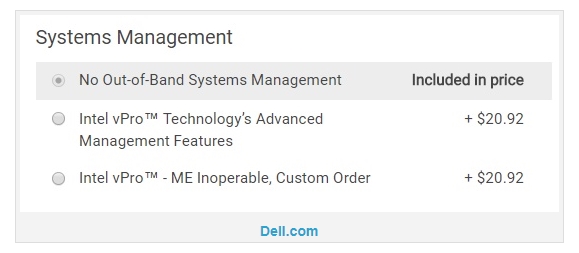Dell в трёх своих ноутбуках предлагает опцию отключения Intel Management Engine