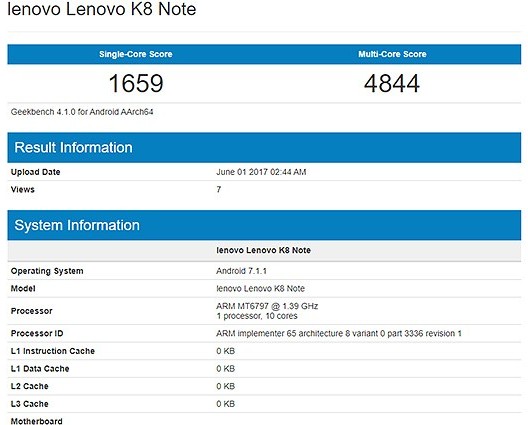 Смартфон Lenovo K8 Note оснащен SoC Helio X20 и 4 ГБ ОЗУ