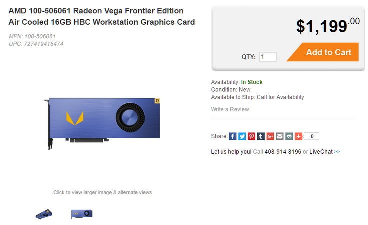 Видеокарты Radeon Vega Frontier Edition уже можно заказать