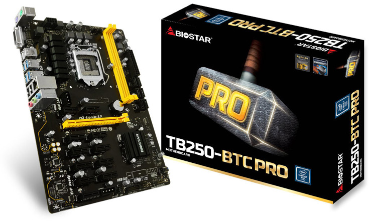 Системная плата Biostar TB250-BTC PRO с 12 слотами PCIe ориентирована на добытчиков криптовалют