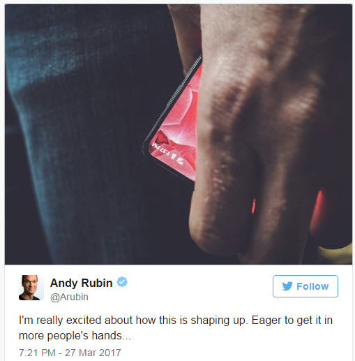 Энди Рубин опубликовал первое изображение своего нового смартфона, который получит безрамочный дизайн