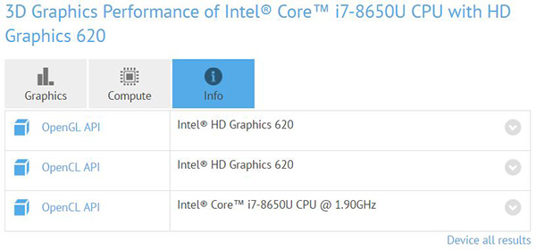 Intel Core i7-8650U замечен в базе данных GFXBench