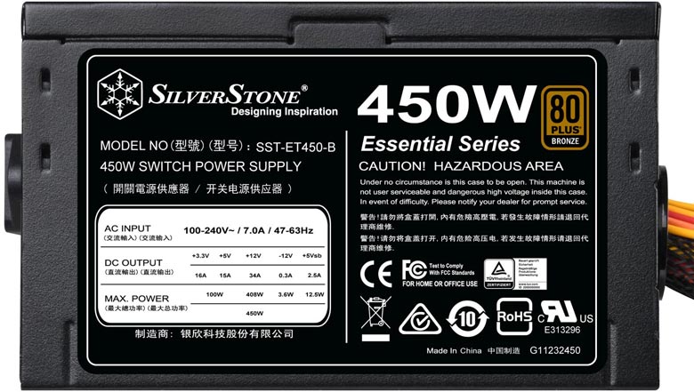 Мощность блока питания SilverStone Essential SST-ET450-B равна 450 Вт