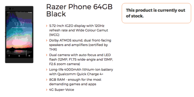 Смартфон Razer Phone оснастят двойной камерой с телеобъективом