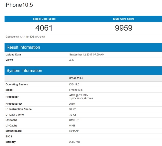 SoC Apple A11 набирает в Geekbench почти 10 000 баллов