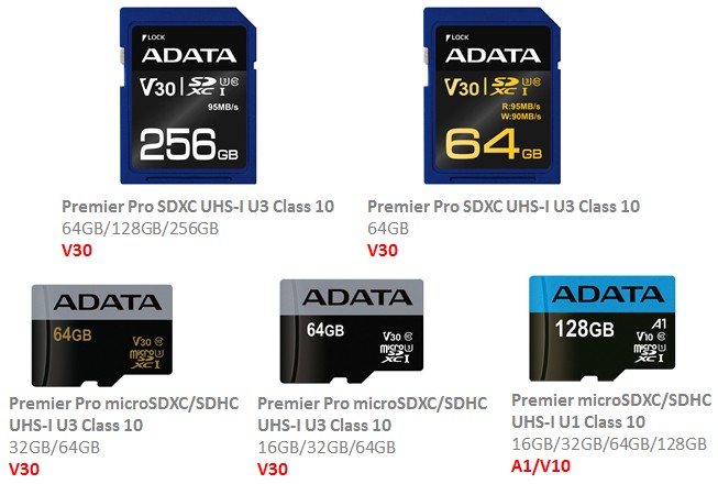 Кроме того, все карты памяти microSD и SD линейки Premier Pro получили маркировку V10 и V30