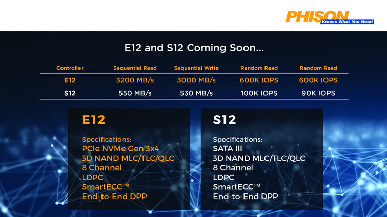 Помимо контроллеров E8 и E12, компания Phison планирует выпустить контроллера S12