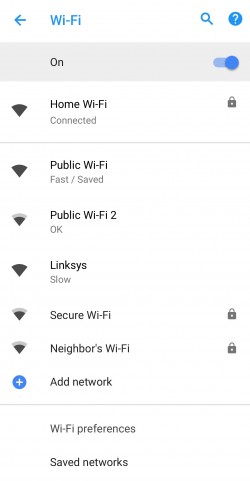 Android 8.1 показывает уровень сигнала доступных сетей Wi-Fi
