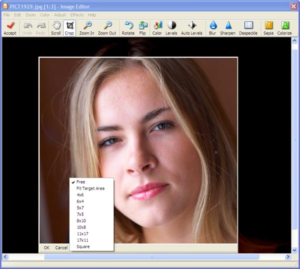 Кадрирование в редакторе изображений ACD FotoSlate 4 Photo Print Studio