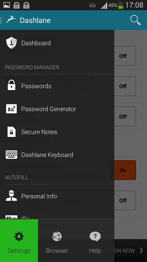 Интерфейс Dashlane Password Manager