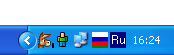 Системный лоток Windows. Значок с российским флагом появился, благодаря установке Arum Switcher