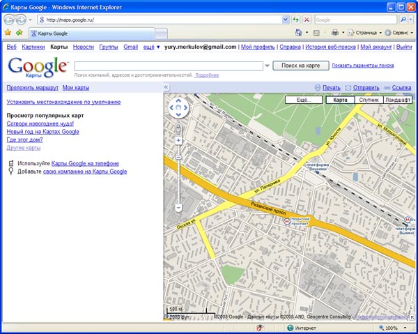 Схематический вид фрагмента Москвы на Картах Google — данные актуальны