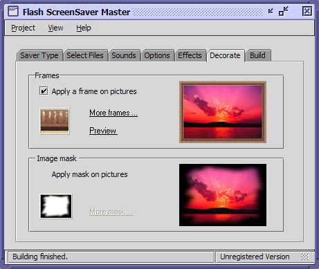 Рабочее окно Flash Screensaver Master