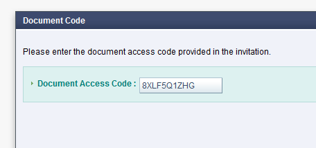 Ввод кода защиты для документа с предоставленным доступом
