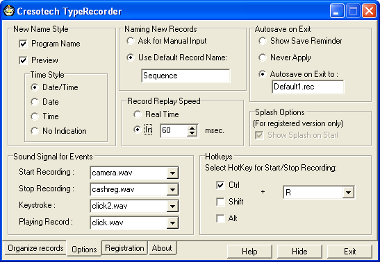 Настройки Type Recorder