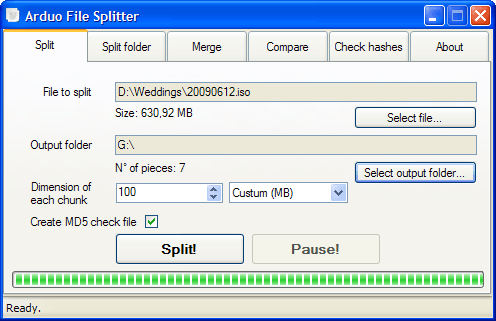 Рабочее окно Arduo File Splitter