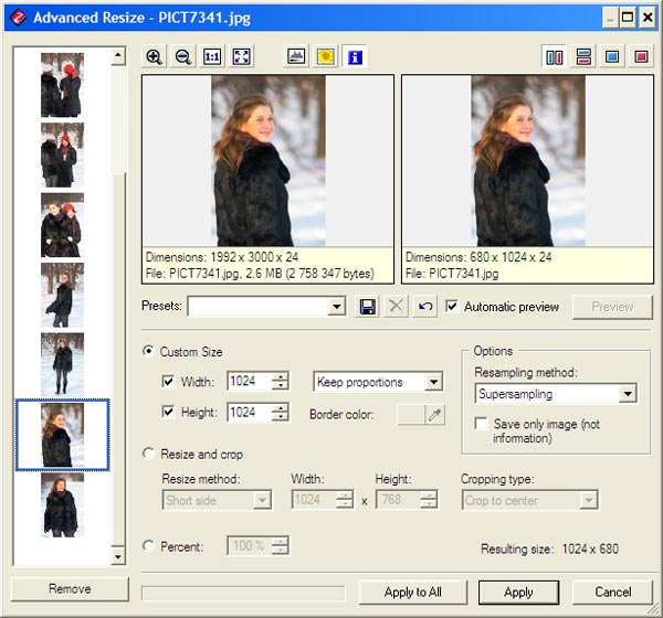 Пакетное изменение размеров изображения в Zoner Photo Studio