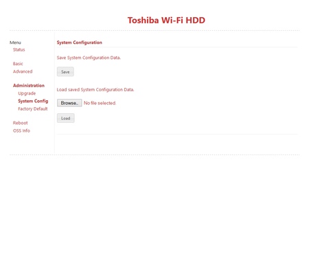Веб-интерфейс Toshiba Canvio AeroCast