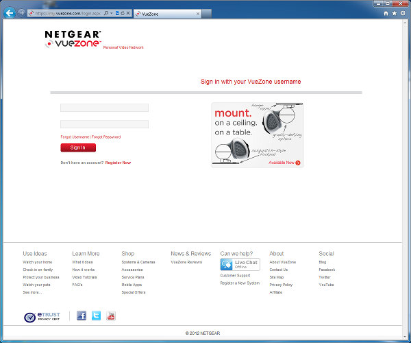 Web-интерфейс сервиса Netgear VueZone